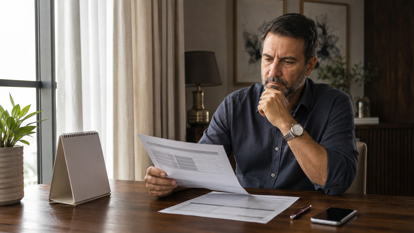 Trabalhador analisando documentos previdenciários e um calendário